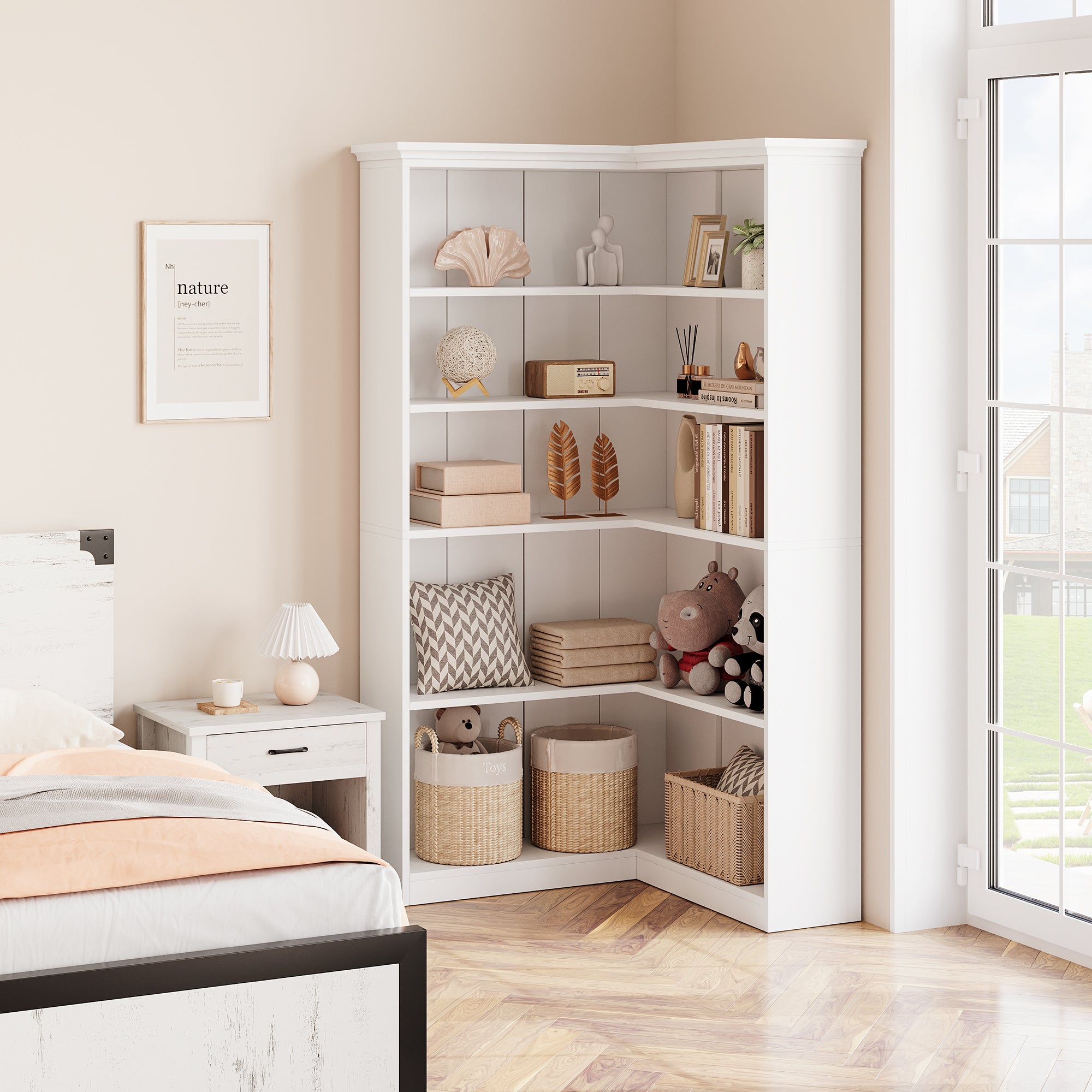 Libreria Angolare Industriale GarveeHome A Forma Di L – 5 Ripiani Ad Arco, Telaio In Metallo, Dimensioni 174x78x78 Cm, Per Soggiorno E Camera Da Letto
