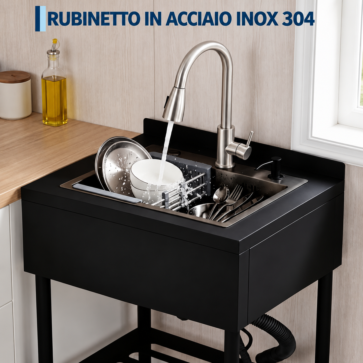 Garvee Lavello in acciaio inox Garvee 65x53x100 cm – Lavello singolo freestanding per cucina, lavanderia ed esterni – Struttura e vasca nere