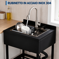 Garvee Lavello in acciaio inox Garvee 65x53x100 cm – Lavello singolo freestanding per cucina, lavanderia ed esterni – Struttura e vasca nere