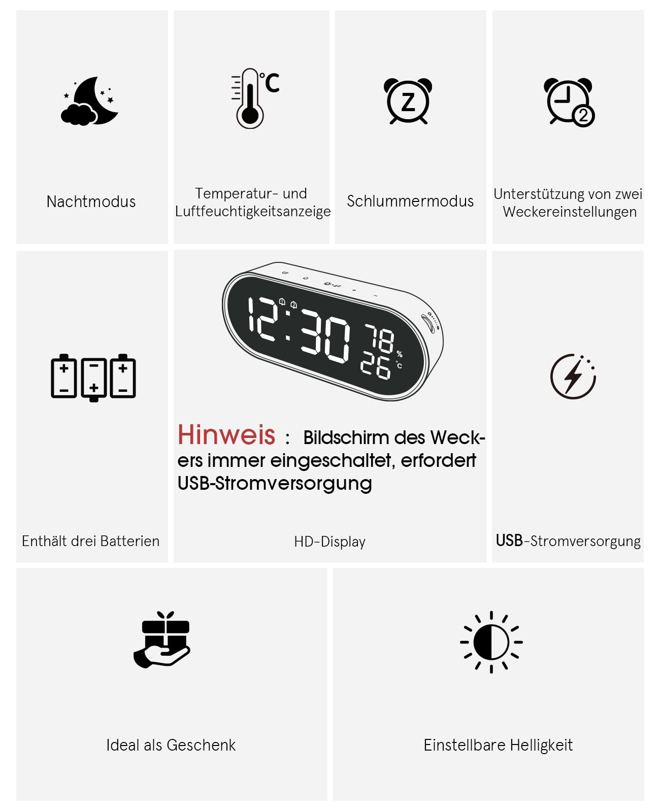 Sveglia digitale a LED Garvee con doppio allarme e specchio: elegante sveglia per camera da letto con design multifunzionale