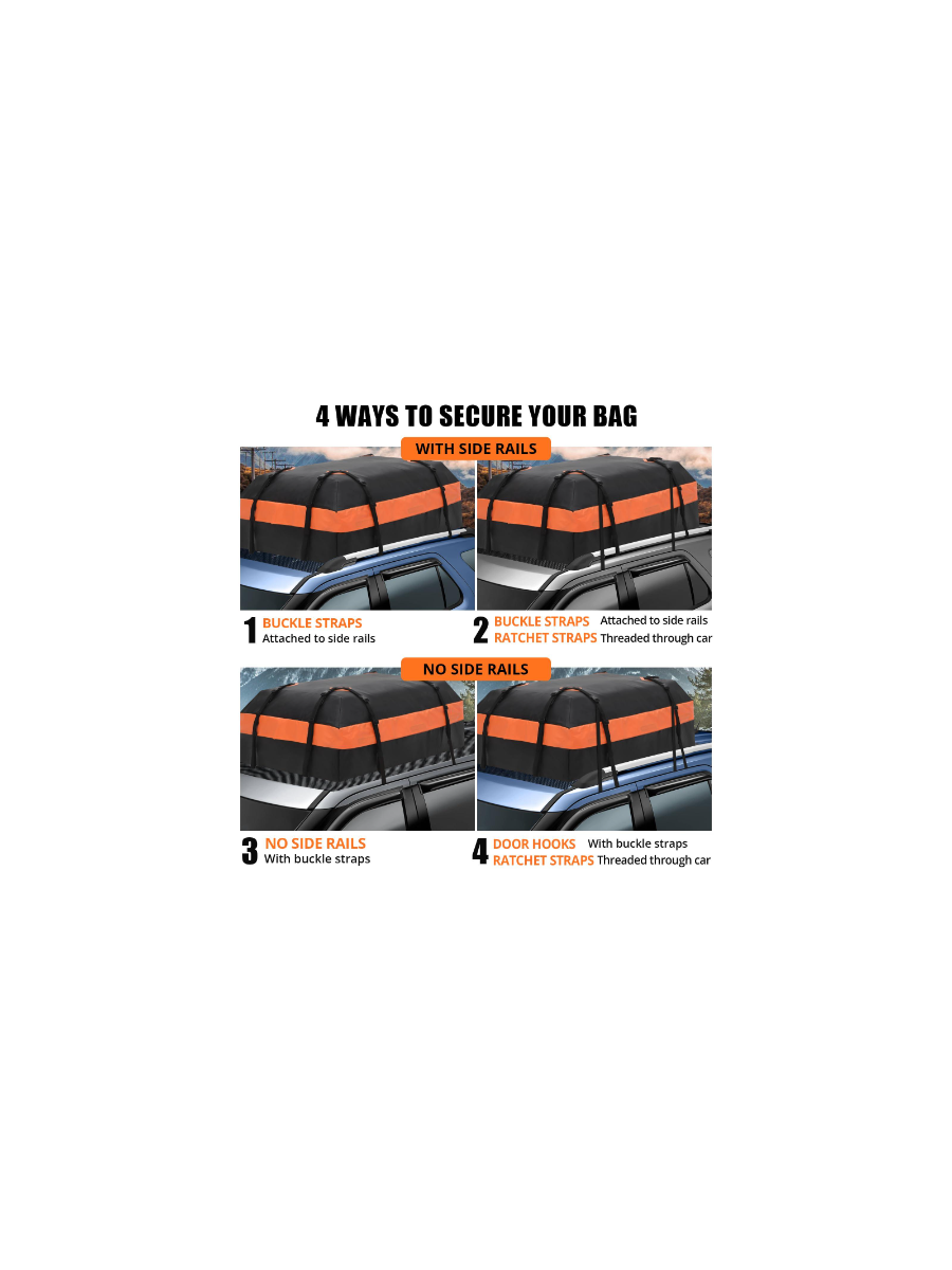 Borsa portabagagli per auto Garvee da 21 piedi cubi impermeabile con 8 cinghie rinforzate per viaggi L51,9 x L39,4 x A17,7 pollici Nero