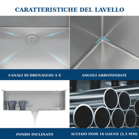 Garvee Lavello Cucina 76 cm Vasca Singola Acciaio Inox 16 Gauge Sistema Drenaggio Facile Finitura Nichel Spazzolato Accessori Completi Sottopiano