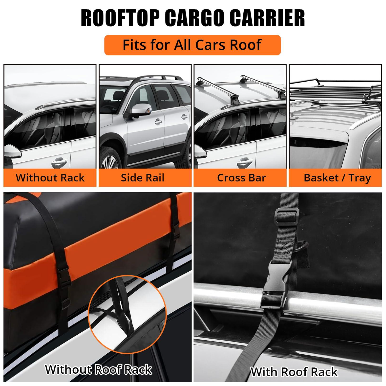 Borsa portabagagli per auto Garvee da 21 piedi cubi impermeabile con 8 cinghie rinforzate per viaggi L51,9 x L39,4 x A17,7 pollici Nero