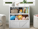 Libreria per bambini Garvee, organizer per giocattoli in legno con 2 scomparti e piano d'appoggio per sala giochi e cameretta, 31x16x32 pollici, legno naturale - Bianco