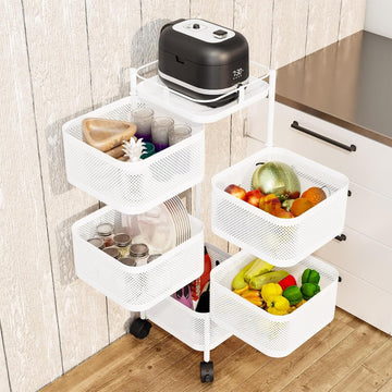Carrello Garvee in metallo bianco a 5 ripiani, 94x28x28 cm, carrello da cucina per la massima capacità di stoccaggio in case, supermercati e industria, con ruote robuste