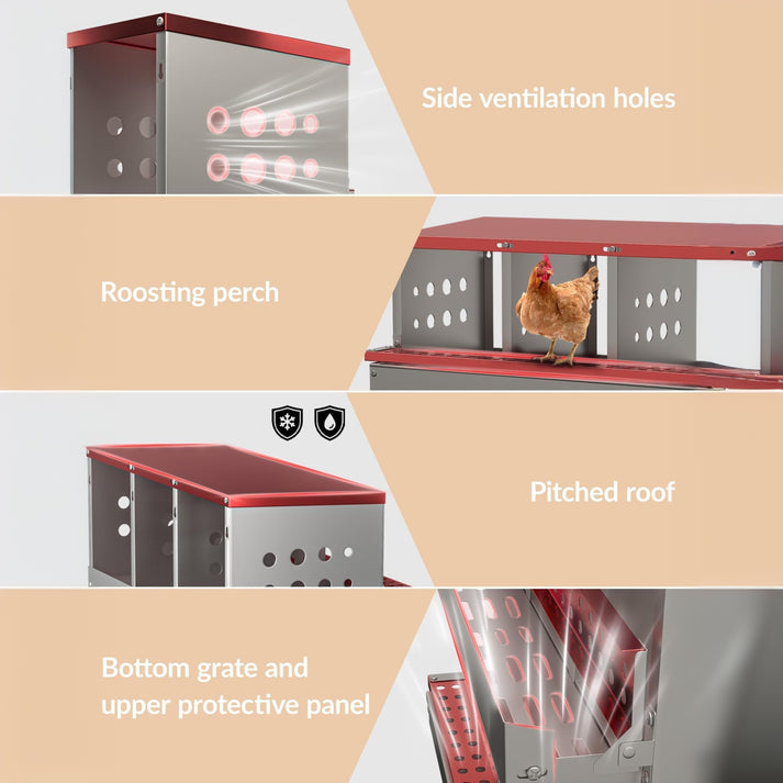 Nido per polli Garvee, pollaio zincato a 8 fori, resistente alle intemperie, rosso, per 8 polli, con design robusto e struttura resistente alle intemperie per l'uso all'aperto tutto l'anno