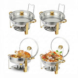 Set di scaldavivande Garvee, 4 pezzi, 4,7 Litri, acciaio inossidabile, coperchi in vetro con bordo dorato, controllo della temperatura, catering premium - Con bordo dorato