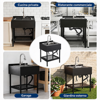 Lavello in acciaio inox Garvee 65x53x100 cm – Lavello singolo freestanding per cucina, lavanderia ed esterni – Struttura nera, vasca in acciaio inox