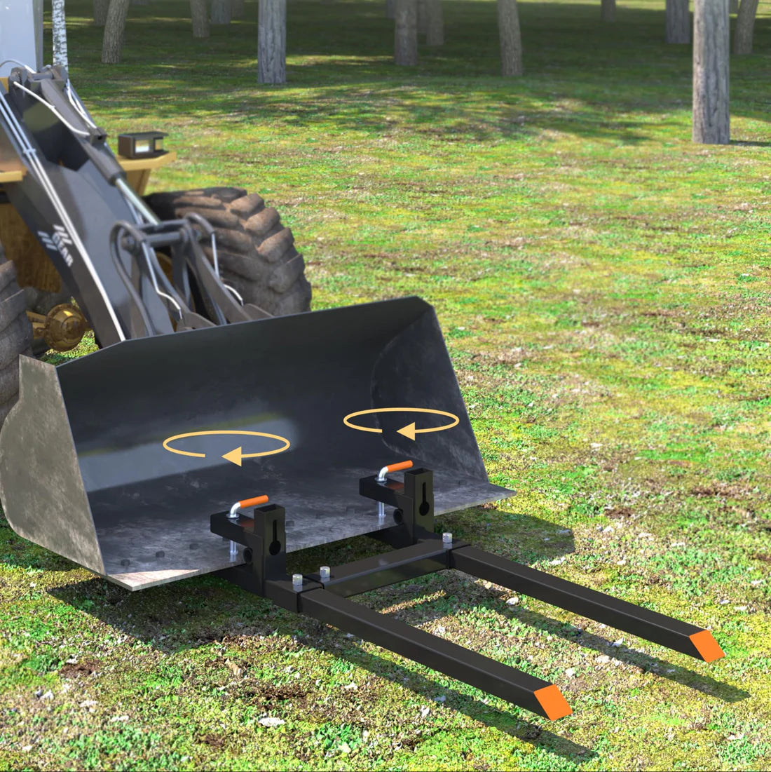 Forche per pallet Garvee da 109.22 cm per trattori e minipale, capacità 907 kg, sistema di sgancio rapido, barra stabilizzatrice regolabile, acciaio, per impieghi gravosi, agricoltura e edilizia