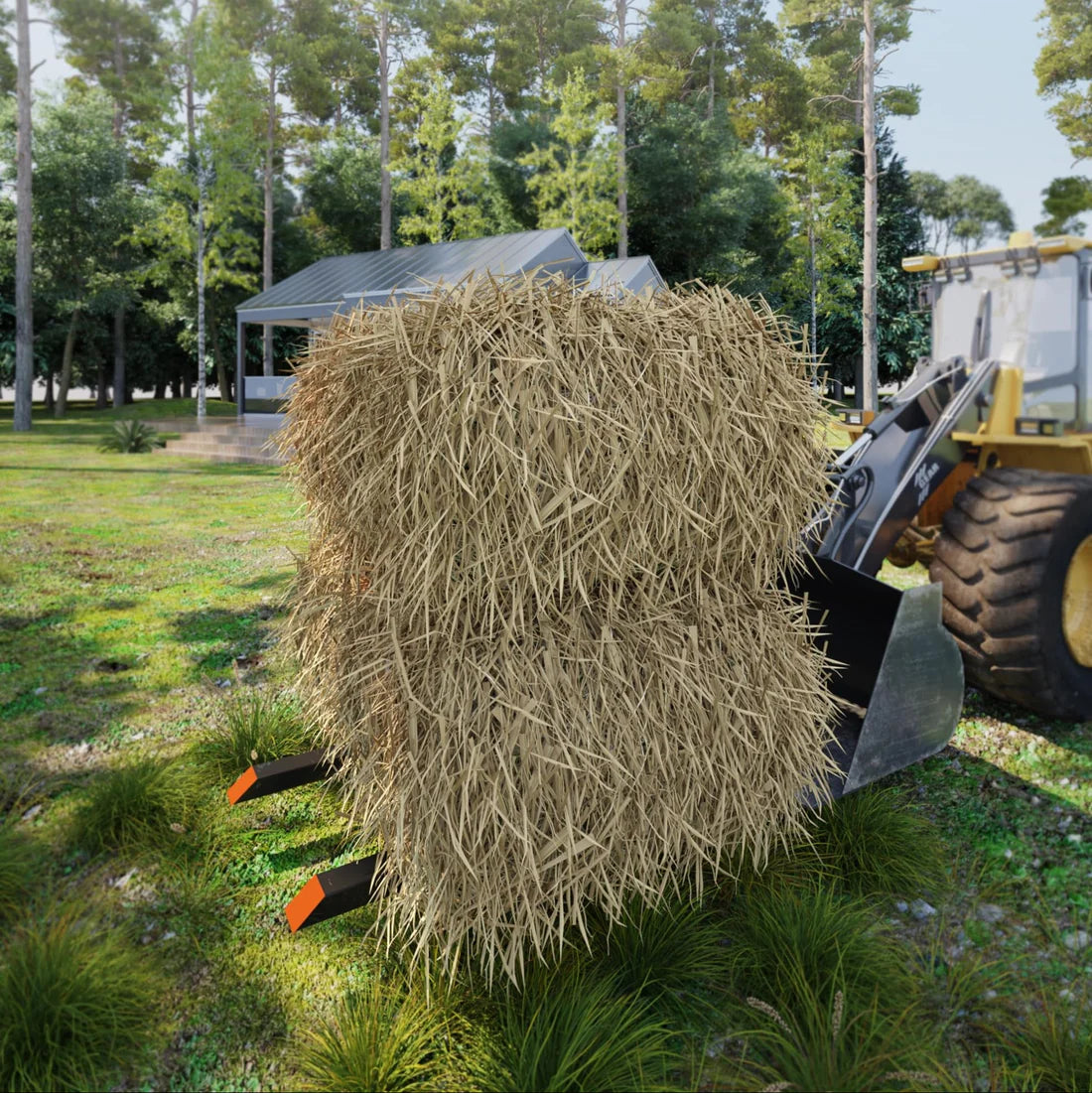 Forche per pallet Garvee da 109.22 cm per trattori e minipale, capacità 907 kg, sistema di sgancio rapido, barra stabilizzatrice regolabile, acciaio, per impieghi gravosi, agricoltura e edilizia