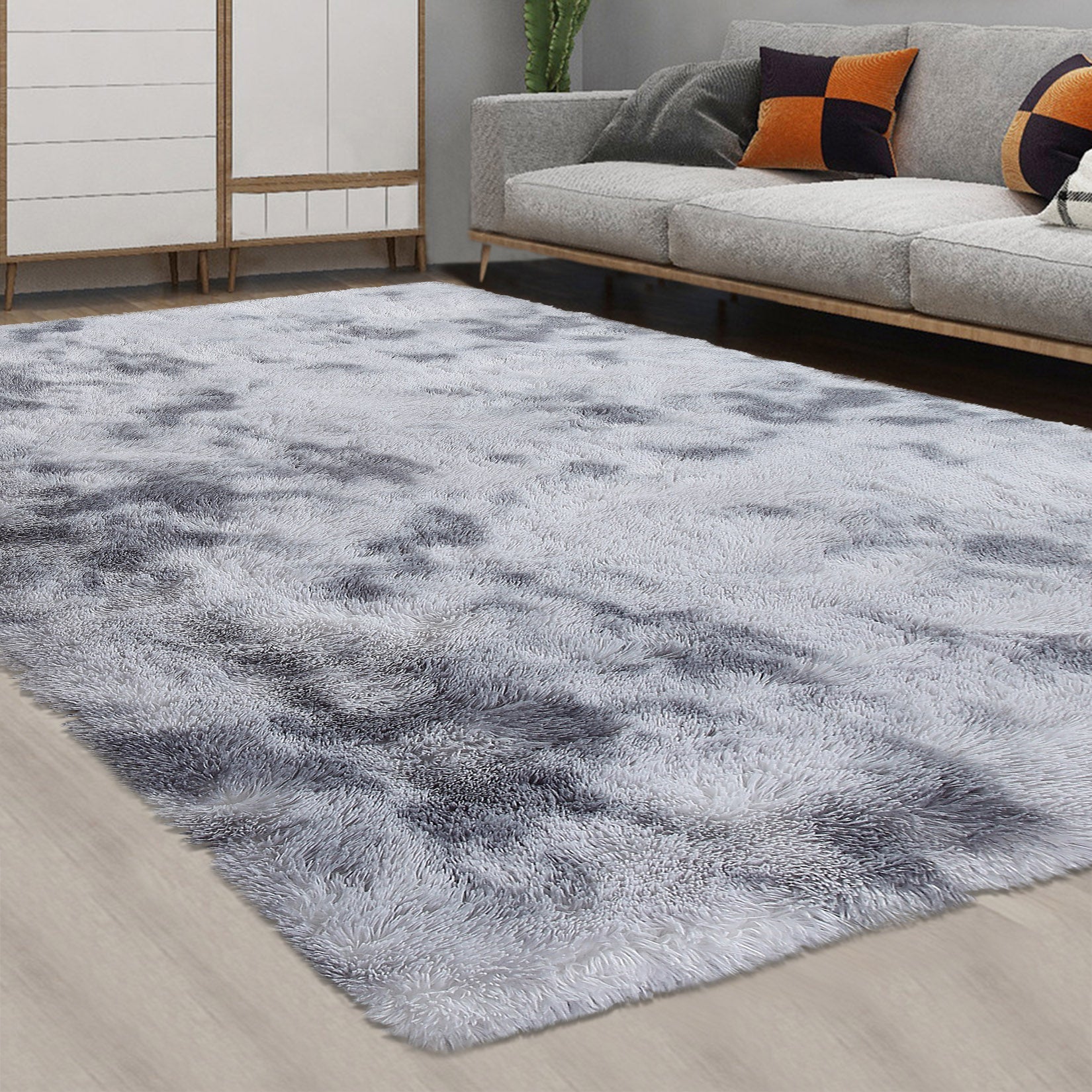 Tappeto Garvee Shag a pelo lungo, soffice, morbido e antiscivolo, in velluto, per soggiorno, camera da letto, cameretta dei bambini, grigio chiaro, 2'7,5"x4'11"