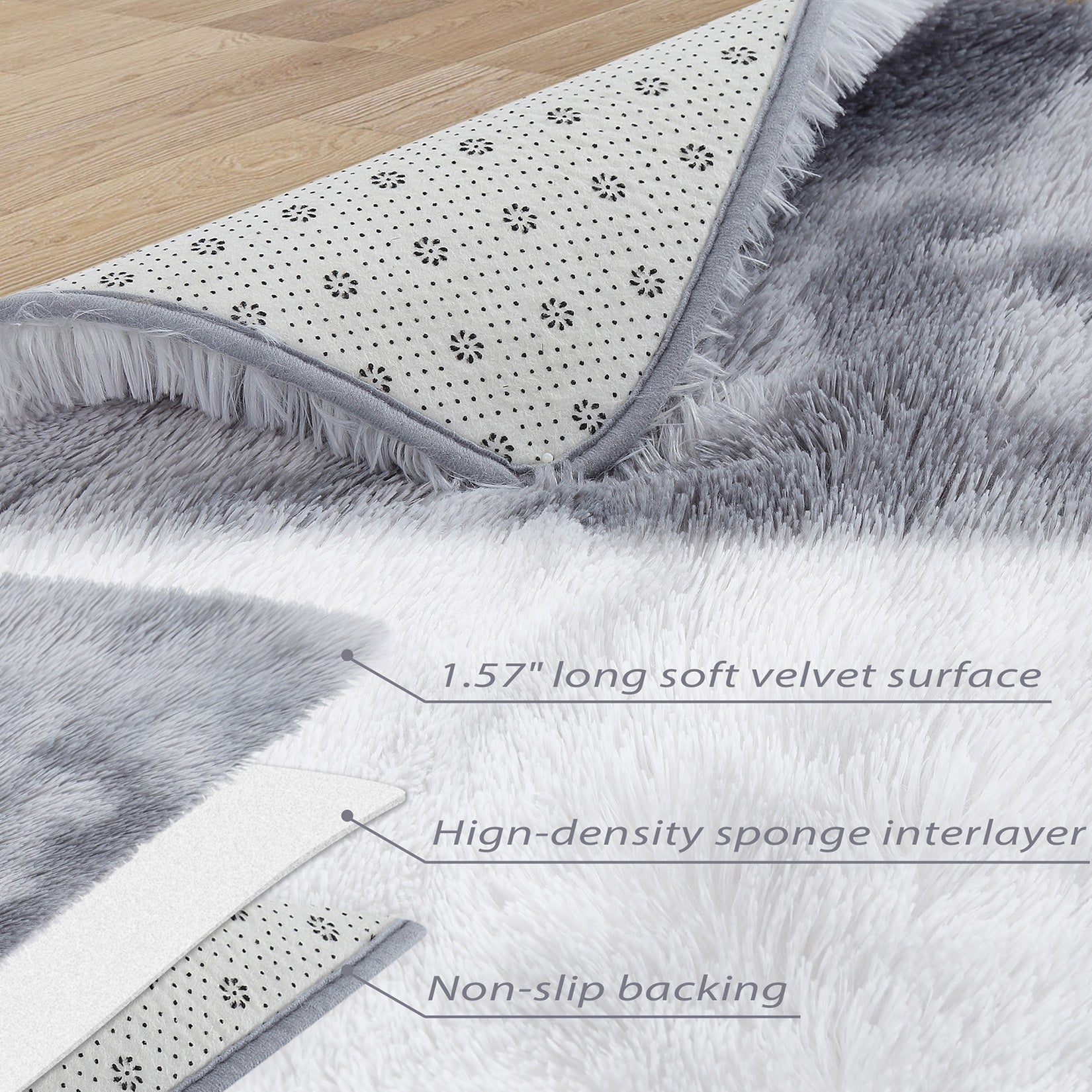 Tappeto Garvee Shag a pelo lungo, soffice, morbido e antiscivolo, in velluto, per soggiorno, camera da letto, cameretta dei bambini, grigio chiaro, 2'7,5"x4'11"