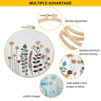 Kit da ricamo Garvee da 3 pezzi per principianti con motivi floreali, 3 telai da ricamo, istruzioni, forbici, punto croce, cotone, decorazione da salone