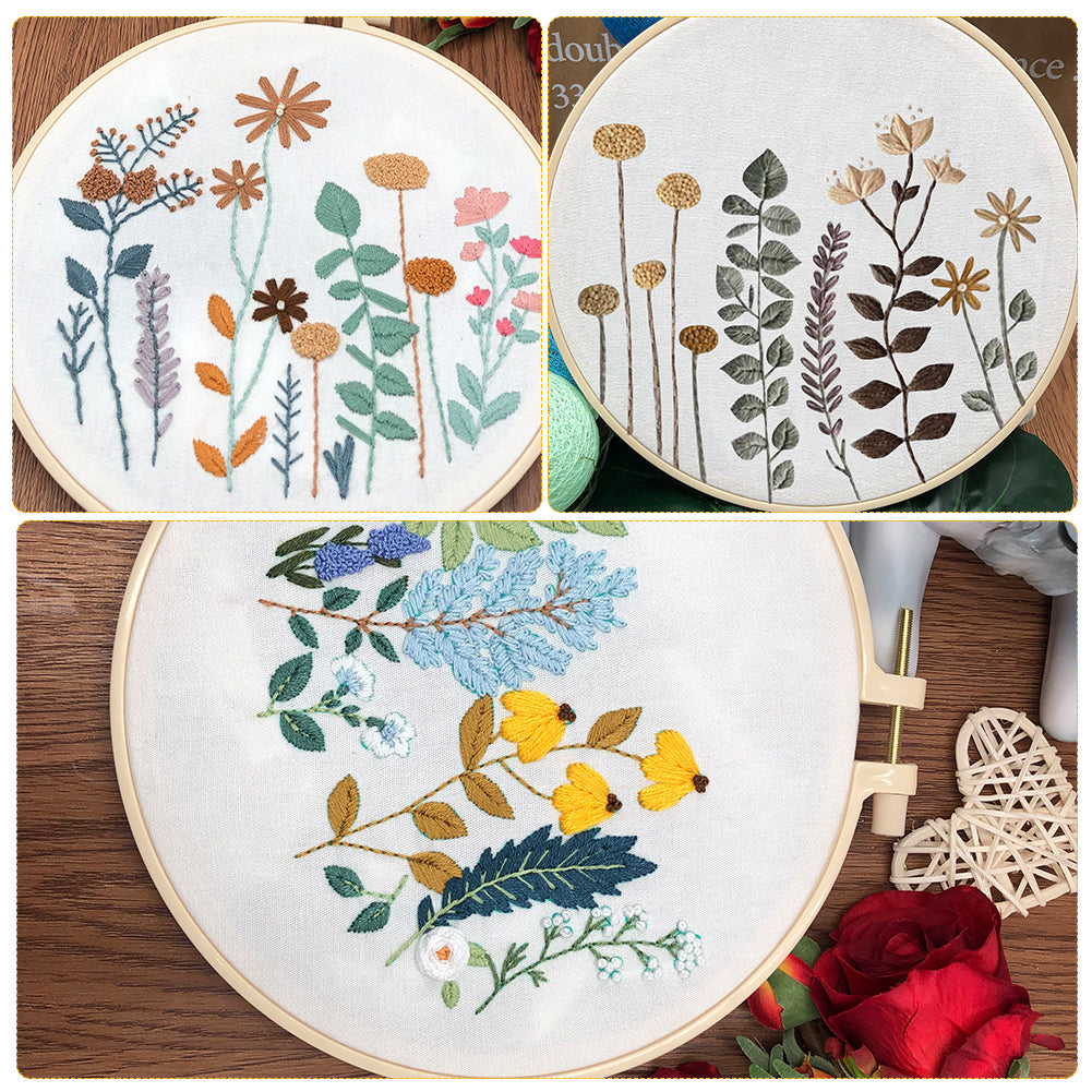 Kit da ricamo Garvee da 3 pezzi per principianti con motivi floreali, 3 telai da ricamo, istruzioni, forbici, punto croce, cotone, decorazione da salone