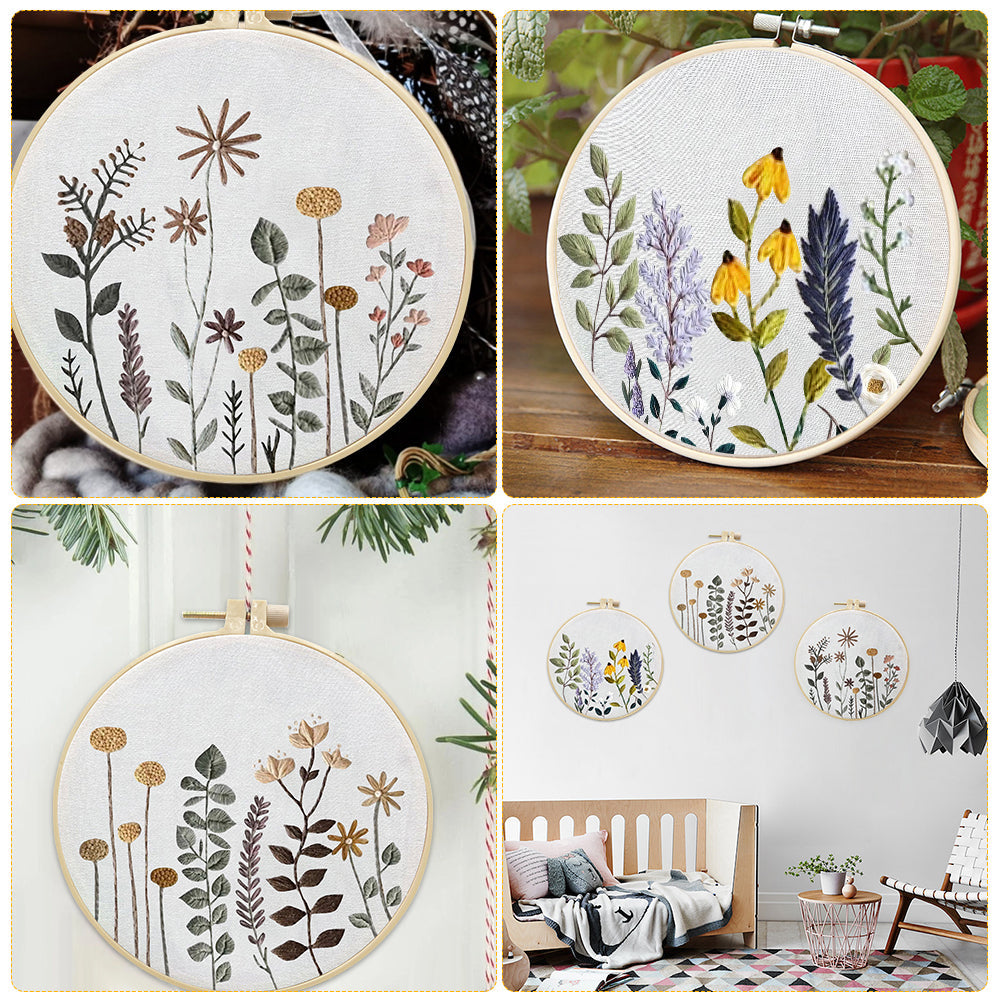 Kit da ricamo Garvee da 3 pezzi per principianti con motivi floreali, 3 telai da ricamo, istruzioni, forbici, punto croce, cotone, decorazione da salone