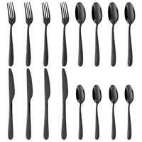Set di posate Garvee in acciaio inox da 24 pezzi, nero, per 6 persone, design moderno, pasti quotidiani e speciali