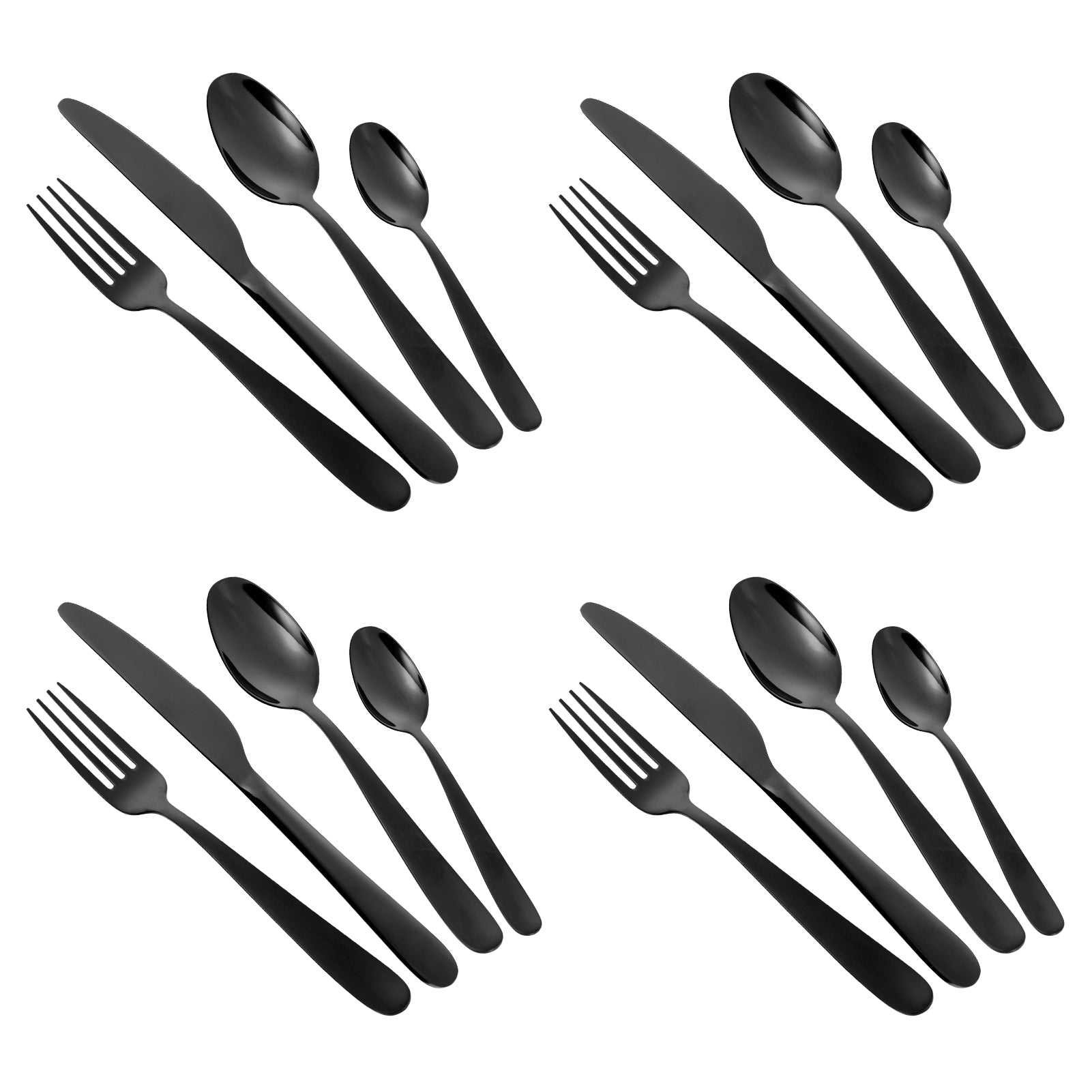 Set di posate Garvee in acciaio inox da 24 pezzi, nero, per 6 persone, design moderno, pasti quotidiani e speciali