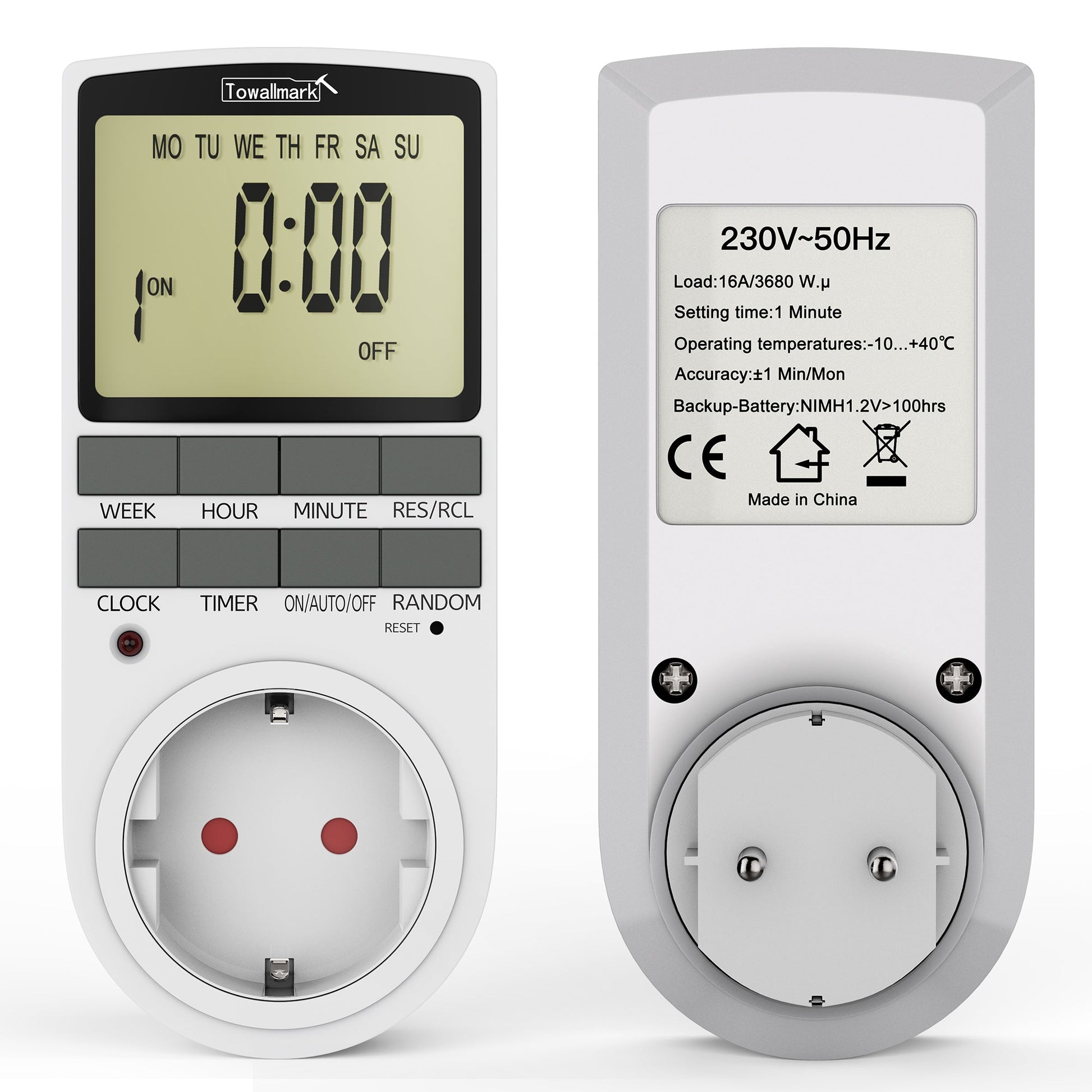 Garvee Interruttore timer digitale Presa programmabile per casa e ufficio 16 programmi di commutazione Display LCD 16A/3680W Elettronico