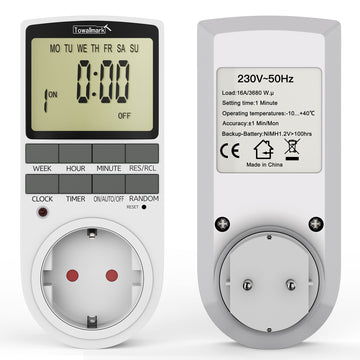 Garvee Interruttore timer digitale Presa programmabile per casa e ufficio 16 programmi di commutazione Display LCD 16A/3680W Elettronico