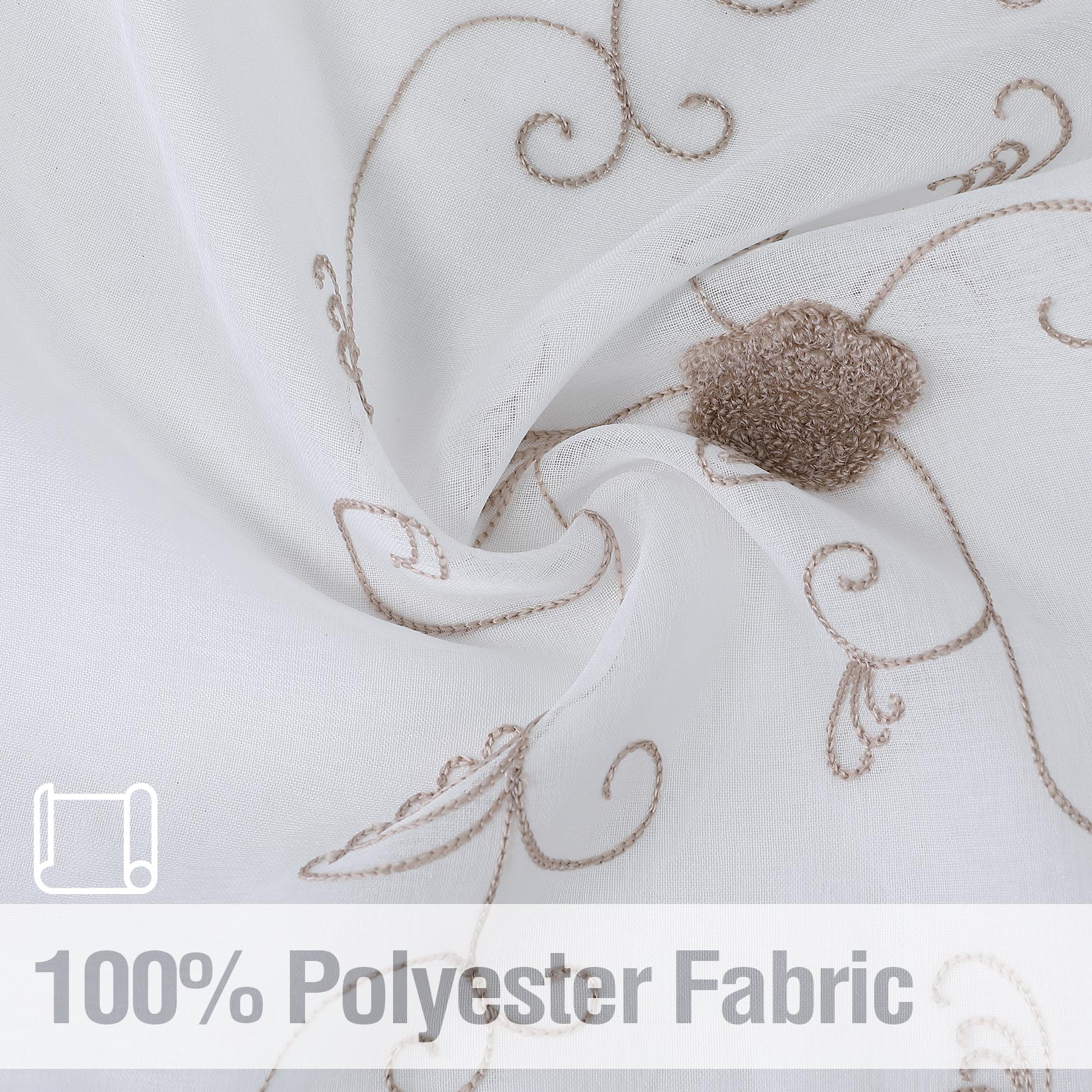 Tende trasparenti Garvee, tende da cucina bianche con ricamo tortora, motivo floreale, poliestere leggermente trasparente, 2 pannelli, 26"x36" per soggiorno, camera da letto, bar