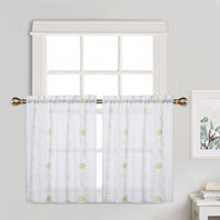 Garvee Tende Trasparenti Tende da Cucina Tende Corte Bianche Gialle Ricamate Tascabili Floreali 26''x24'' per Soggiorno e Camera da Letto