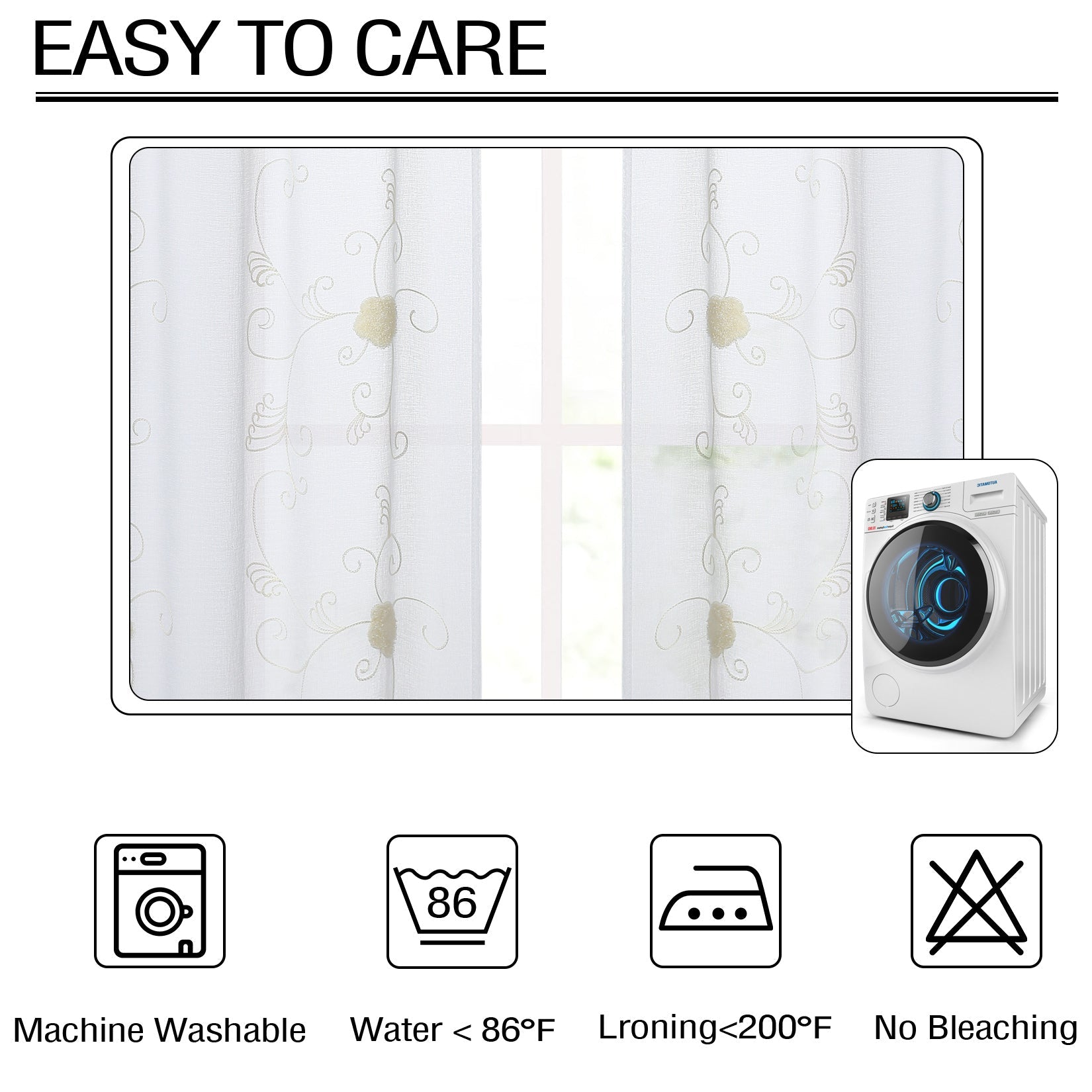 Garvee Tende Trasparenti Tende da Cucina Tende Corte Bianche Gialle Ricamate Tascabili Floreali 26''x24'' per Soggiorno e Camera da Letto