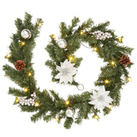Garvee Ghirlanda Natalizia 6Ft con Luci LED a Batteria, Poinsettie e Palline, PVC Resistente, Decorazioni per Camino e Ringhiera, Interno ed Esterno
