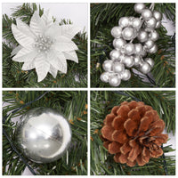 Ghirlanda natalizia Garvee con luci, 1,8 m, argento bianco, pigne, bacche, stella di Natale, a batteria, per uso interno ed esterno, camino e scale