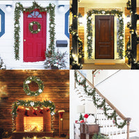 Garvee Ghirlanda Natalizia 6Ft con Luci LED a Batteria, Poinsettie e Palline, PVC Resistente, Decorazioni per Camino e Ringhiera, Interno ed Esterno
