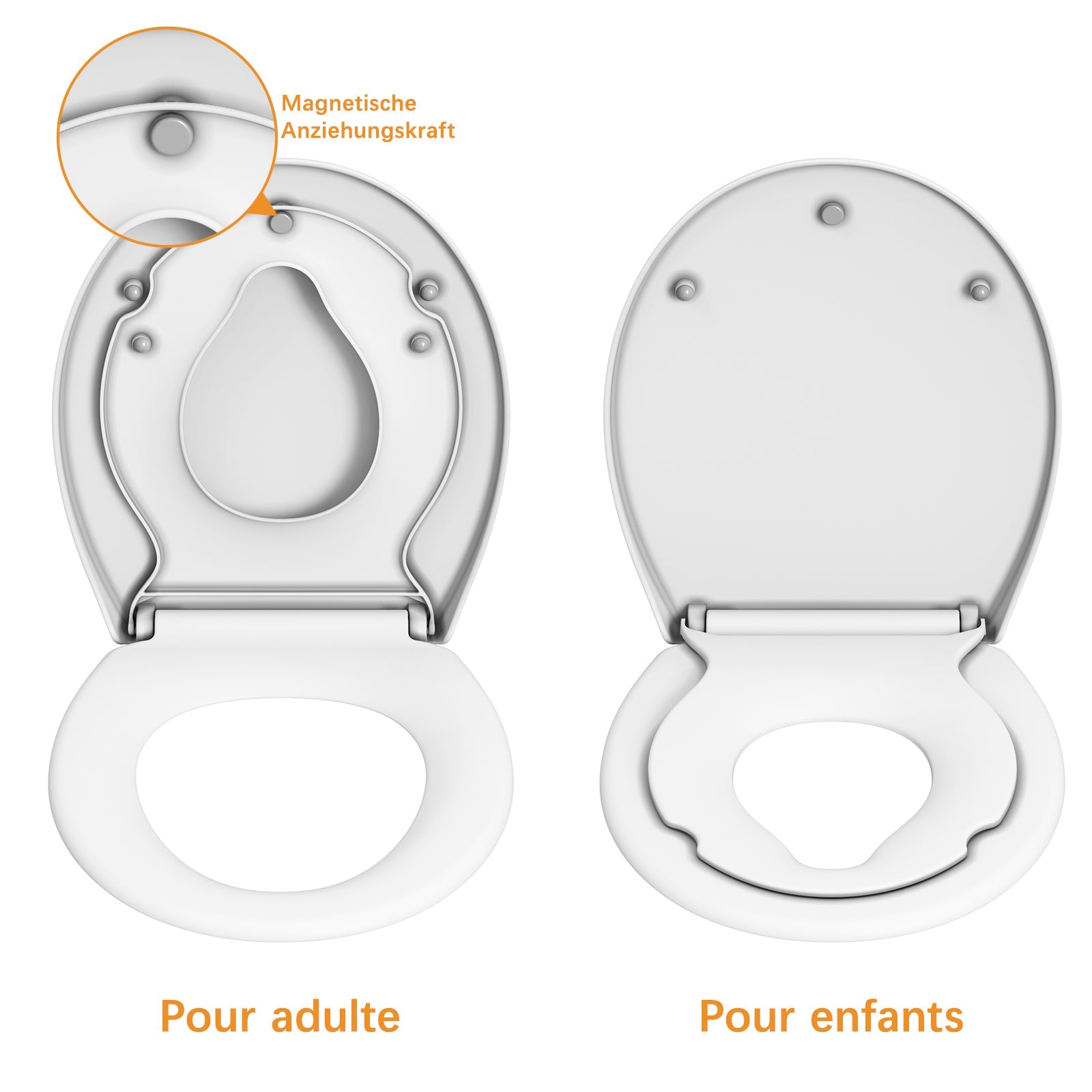 Garvee Soft-Close-Sitz verhindert lautes Zuschlagen Robustes, dickes Polypropylen-Material Schnellverschluss für einfache Reinigung Magnetische Befestigung für Kindersitze Einfache Installation mit mitgelieferten Schrauben