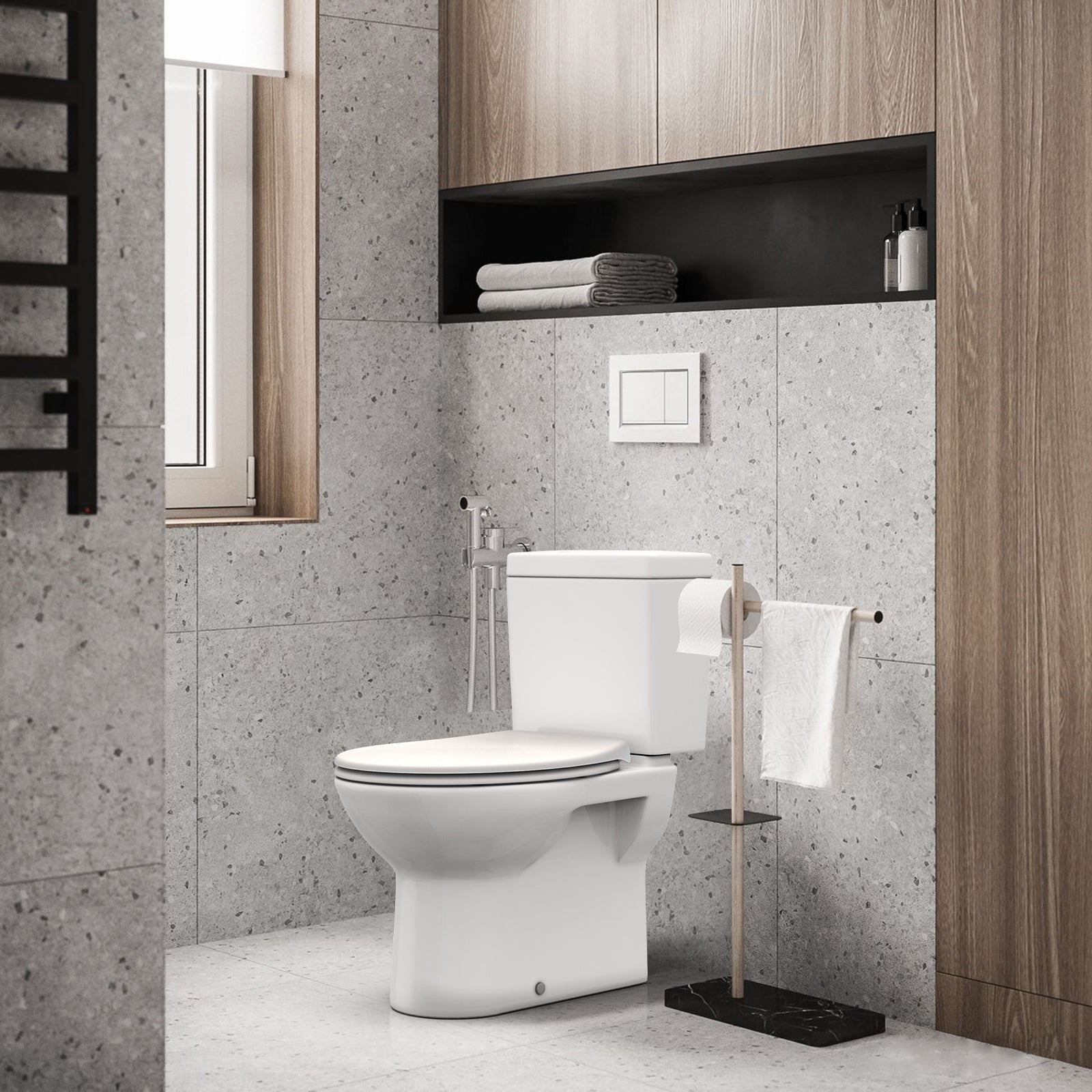 Sedile WC Garvee con meccanismo di chiusura ammortizzata, funzione di sgancio rapido, ovale, bianco, antibatterico, facile installazione