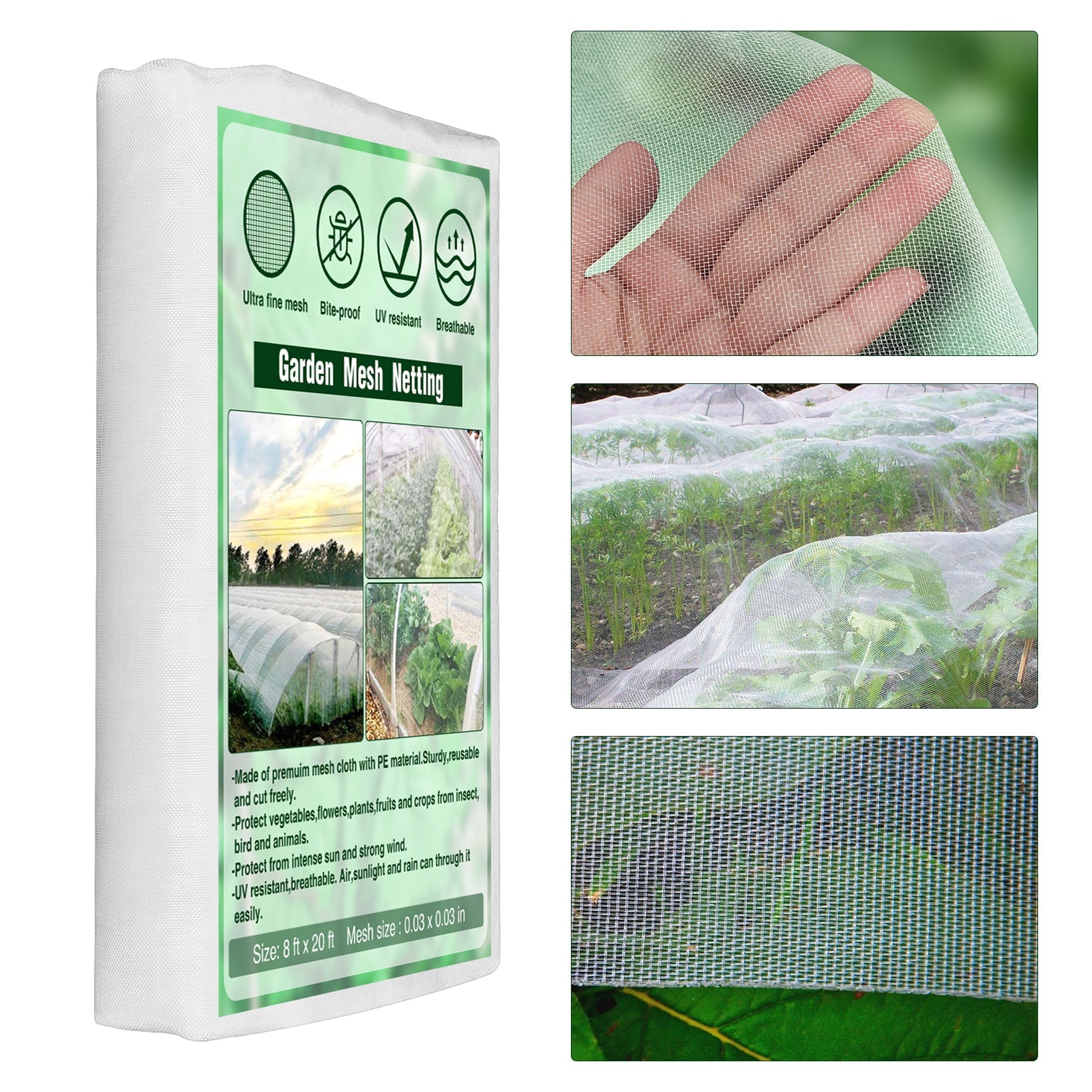 Rete protettiva anti-insetti Garvee Garden 8x20 piedi in PE fine traspirante e permeabile all'acqua per verdure e fiori, verde