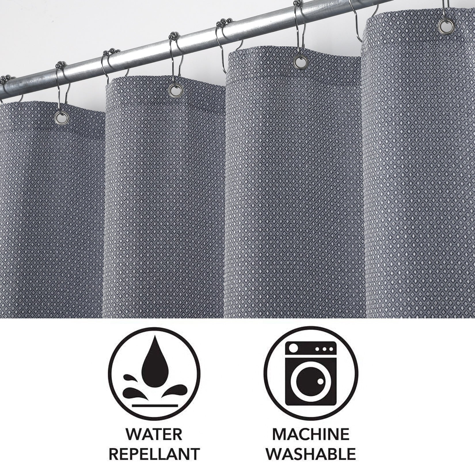 Tenda da doccia Garvee, tessuto di lino, 155 g/m², idrorepellente, tessuto pesante, occhielli antiruggine, 35" x 72" blu navy, bagno in stile hotel di lusso