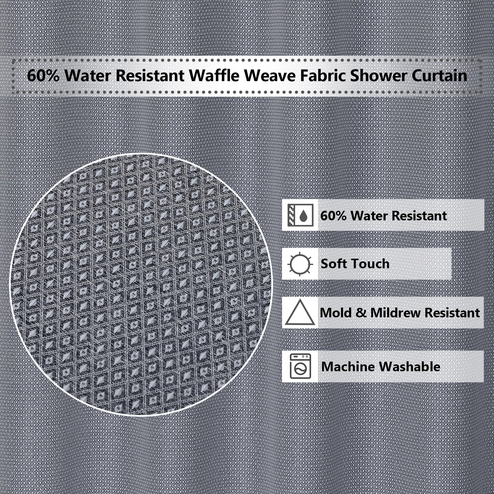Tenda da doccia Garvee, tessuto di lino, 155 g/m², idrorepellente, tessuto pesante, occhielli antiruggine, 35" x 72" blu navy, bagno in stile hotel di lusso