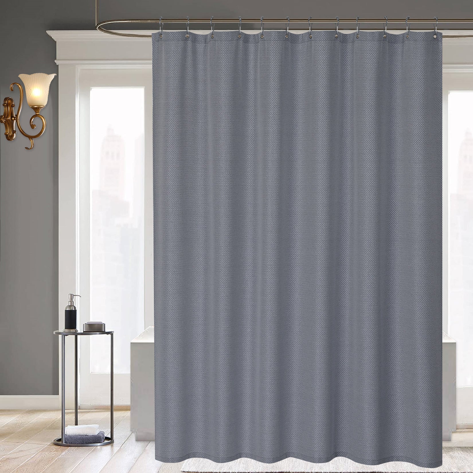 Tenda da doccia Garvee, tessuto di lino, 155 g/m², idrorepellente, tessuto pesante, occhielli antiruggine, 35" x 72" blu navy, bagno in stile hotel di lusso