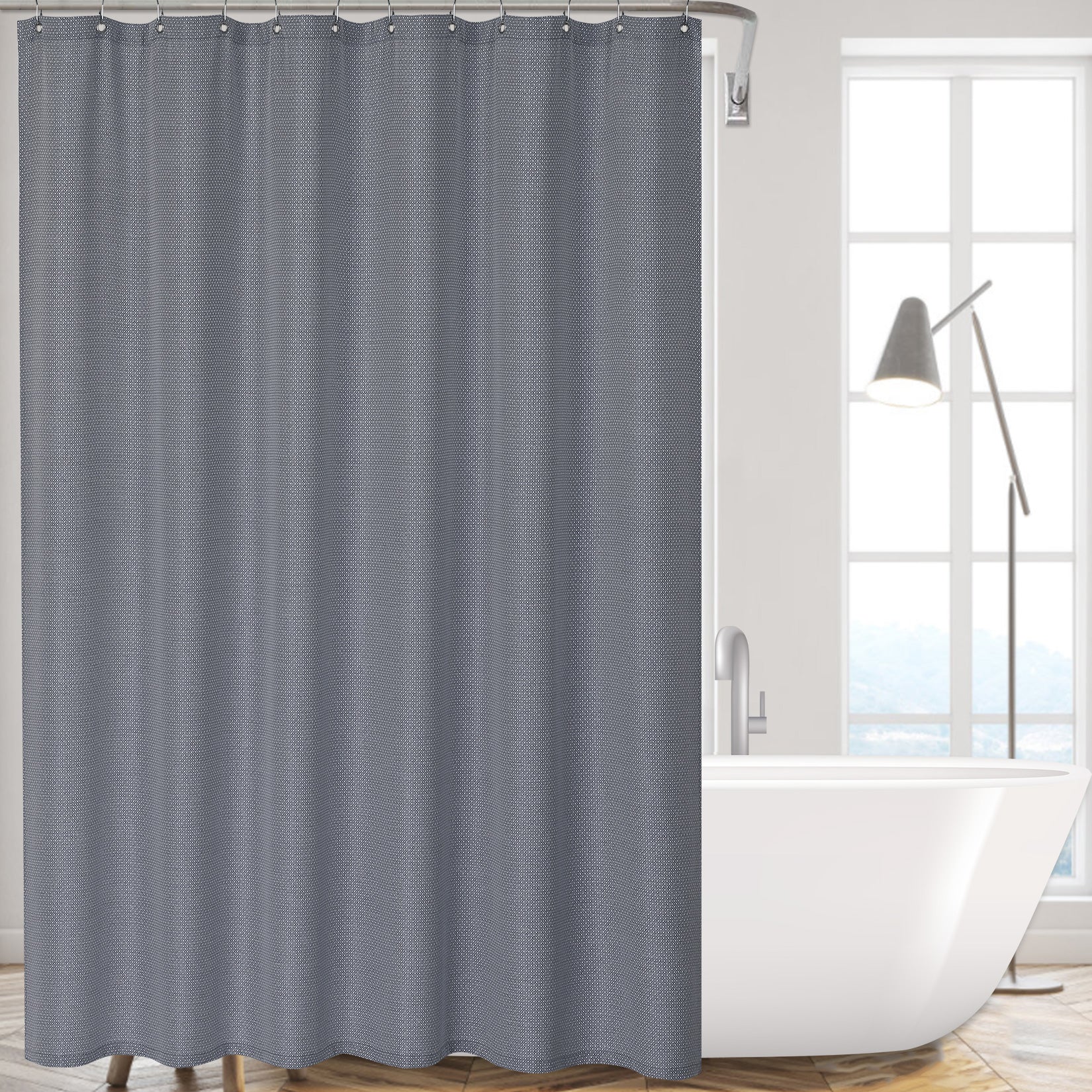 Tenda da doccia Garvee, tessuto di lino, 155 g/m², idrorepellente, tessuto pesante, occhielli antiruggine, 35" x 72" blu navy, bagno in stile hotel di lusso