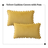 Garvee Christmas Boho Velvet Pillow Covers con pompon per divano e camera da letto, set da 2, rosso, velluto 330 g/m²