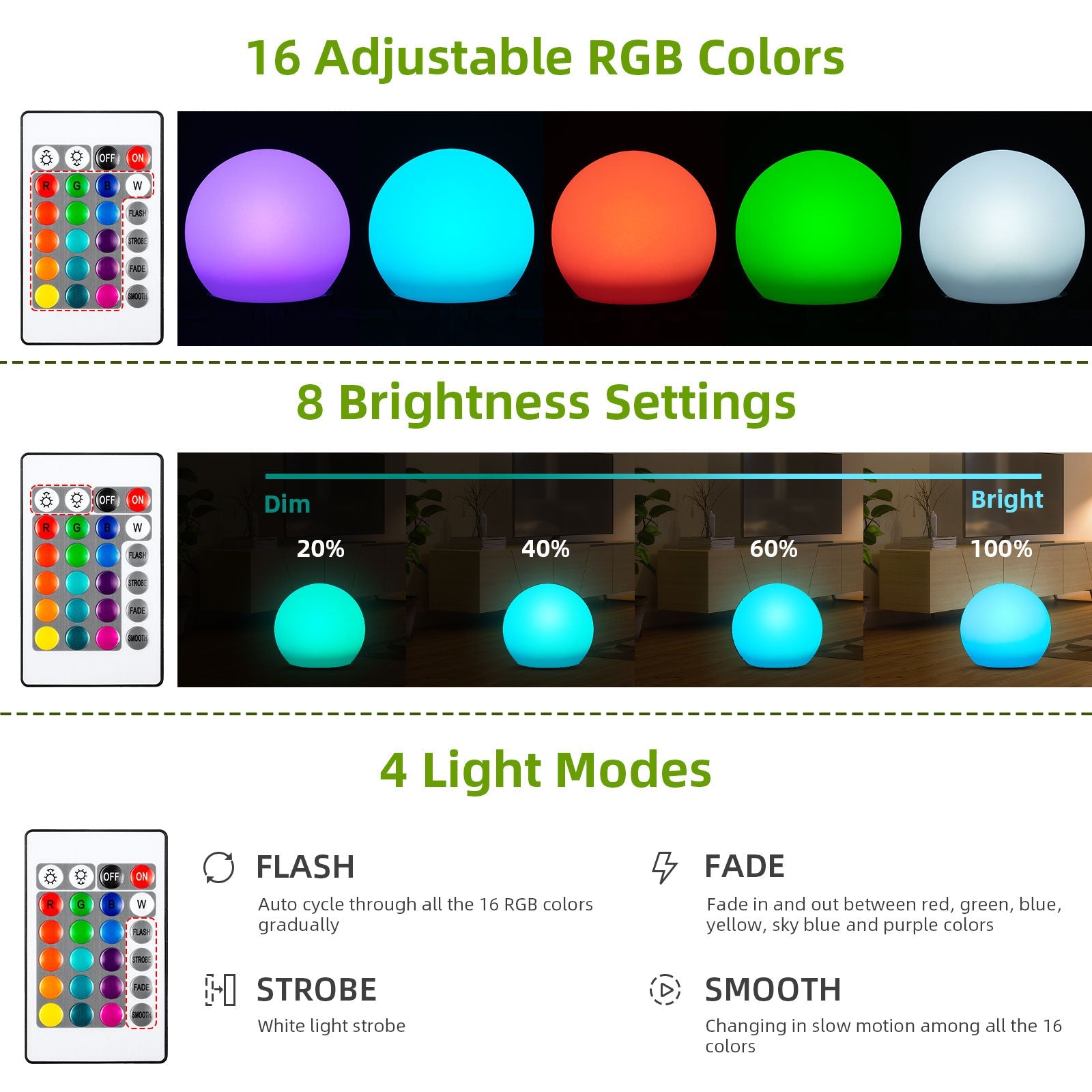 Luci a globo LED GARVEE, 4 pezzi, RGB dimmerabili, luci notturne impermeabili con telecomando per giardino e piscina, 16 colori