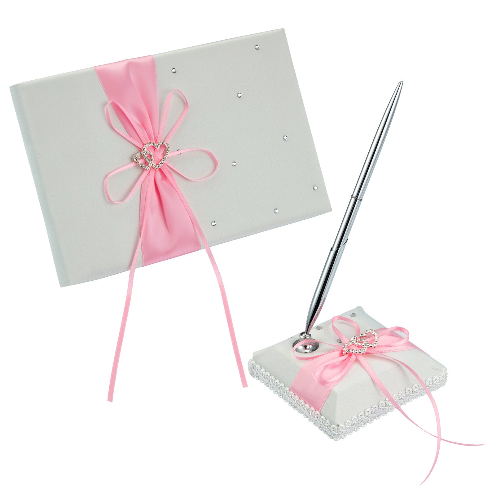 Libro degli ospiti Garvee Strik Double Heart con portapenne e penna stilo per matrimonio, compleanno, festa, rosa