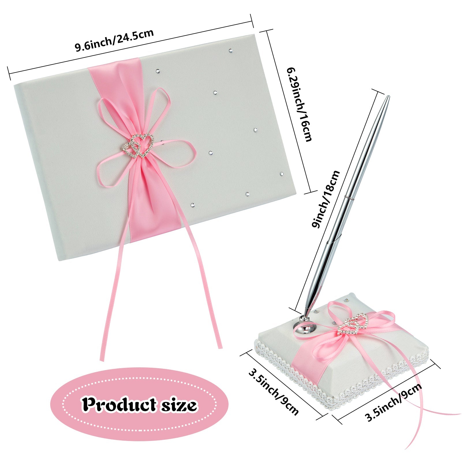 Libro degli ospiti Garvee Strik Double Heart con portapenne e penna stilo per matrimonio, compleanno, festa, rosa