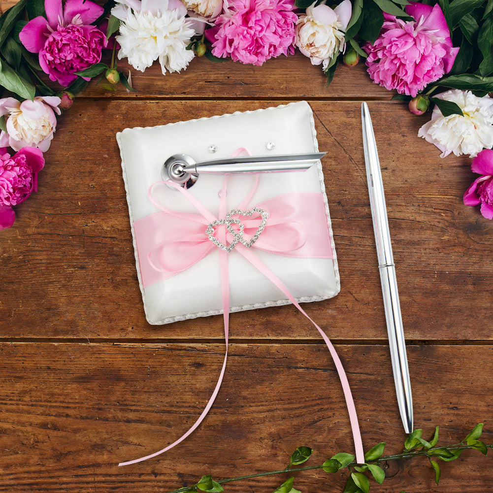 Libro degli ospiti Garvee Strik Double Heart con portapenne e penna stilo per matrimonio, compleanno, festa, rosa