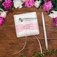 Libro degli ospiti Garvee Strik Double Heart con portapenne e penna stilo per matrimonio, compleanno, festa, rosa