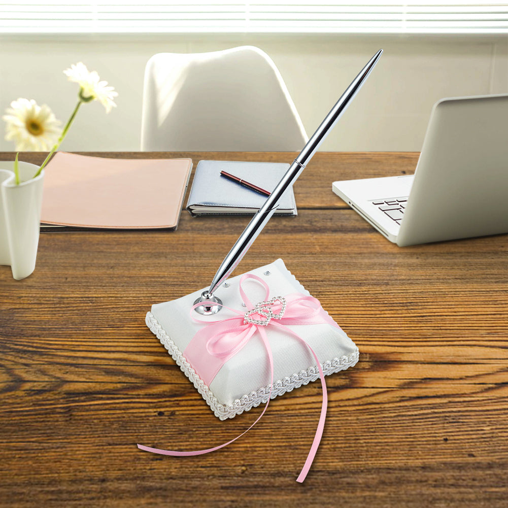 Libro degli ospiti Garvee Strik Double Heart con portapenne e penna stilo per matrimonio, compleanno, festa, rosa