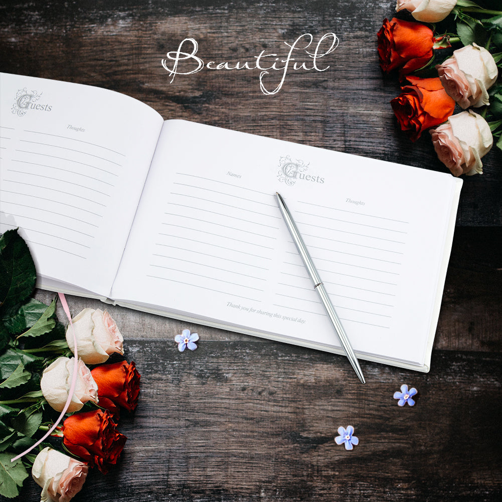 Libro degli ospiti Garvee Strik Double Heart con portapenne e penna stilo per matrimonio, compleanno, festa, rosa