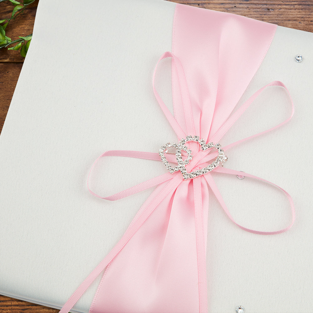 Libro degli ospiti Garvee Strik Double Heart con portapenne e penna stilo per matrimonio, compleanno, festa, rosa