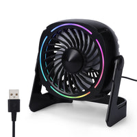 Ventilatore da tavolo USB GARVEE RGB Piccolo Φ15cm Mini ventilatore USB silenzioso 8 modalità di luce 3 velocità Rotazione di 360° Cavo da 152 cm Portatile