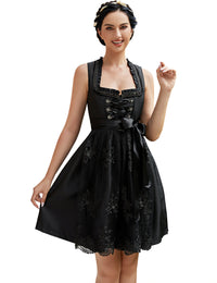 Abito tradizionale da donna Garvee Dirndl in due pezzi, lunghezza media con grembiule in pizzo, adatto per l'Oktoberfest, nero, qualità premium, taglia 34