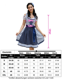 Garvee Dirndl tradizionale da donna, abito con gonna midi, camicetta e grembiule, motivo floreale, blu