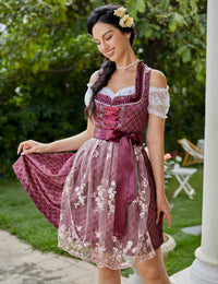 Garvee Abito tradizionale da donna Dirndl 3 pezzi, abito midi con stampa 3D per l'Oktoberfest, rosso, taglia 38