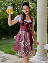 Garvee Abito tradizionale da donna Dirndl 3 pezzi, abito midi con stampa 3D per l'Oktoberfest, rosso, taglia 38